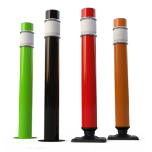 bolardos de seguridad de diferentes colores, verde, negro, rojo y amarillo - safety bollards