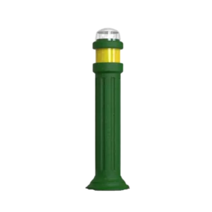 bolardo con luz solar en color verde con reflejante amarillo - solar lighted bollards