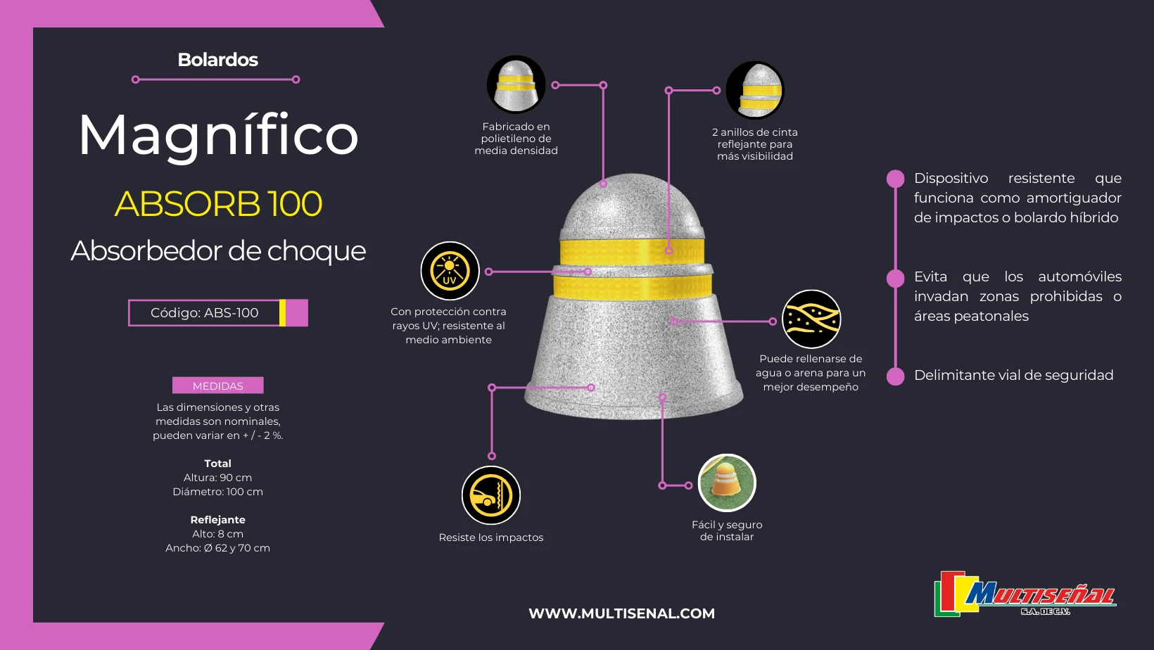 absorbedor de choque puede rellenarse se agua o tierra para mejor desempeno