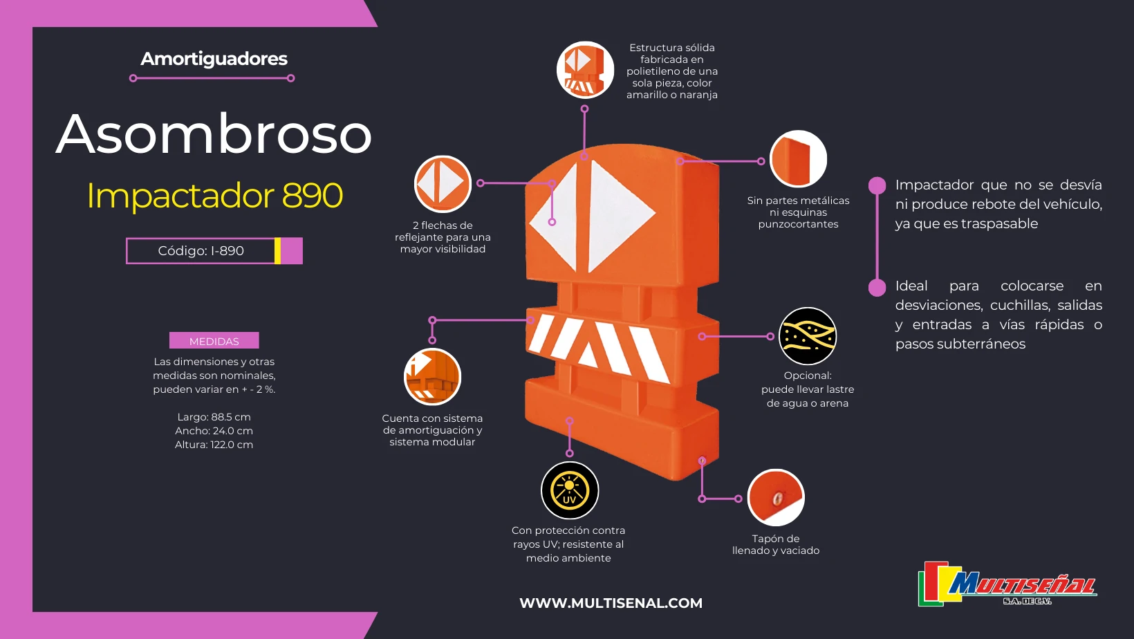 impactador 890 fabricada de polietileno de una sola pieza