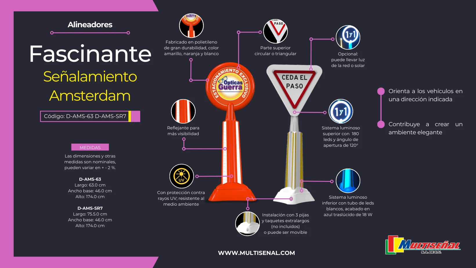 senalamiento amsterdam de polietileno y sistema luminoso