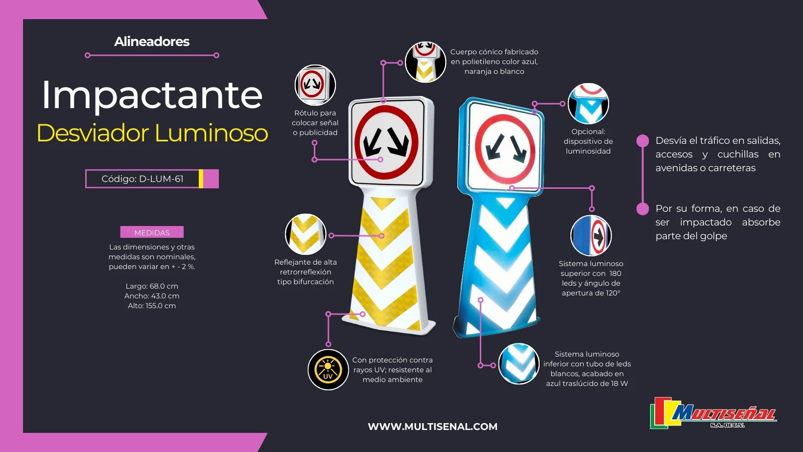 desviador luminoso recomendada en salidas y accesos de trafico