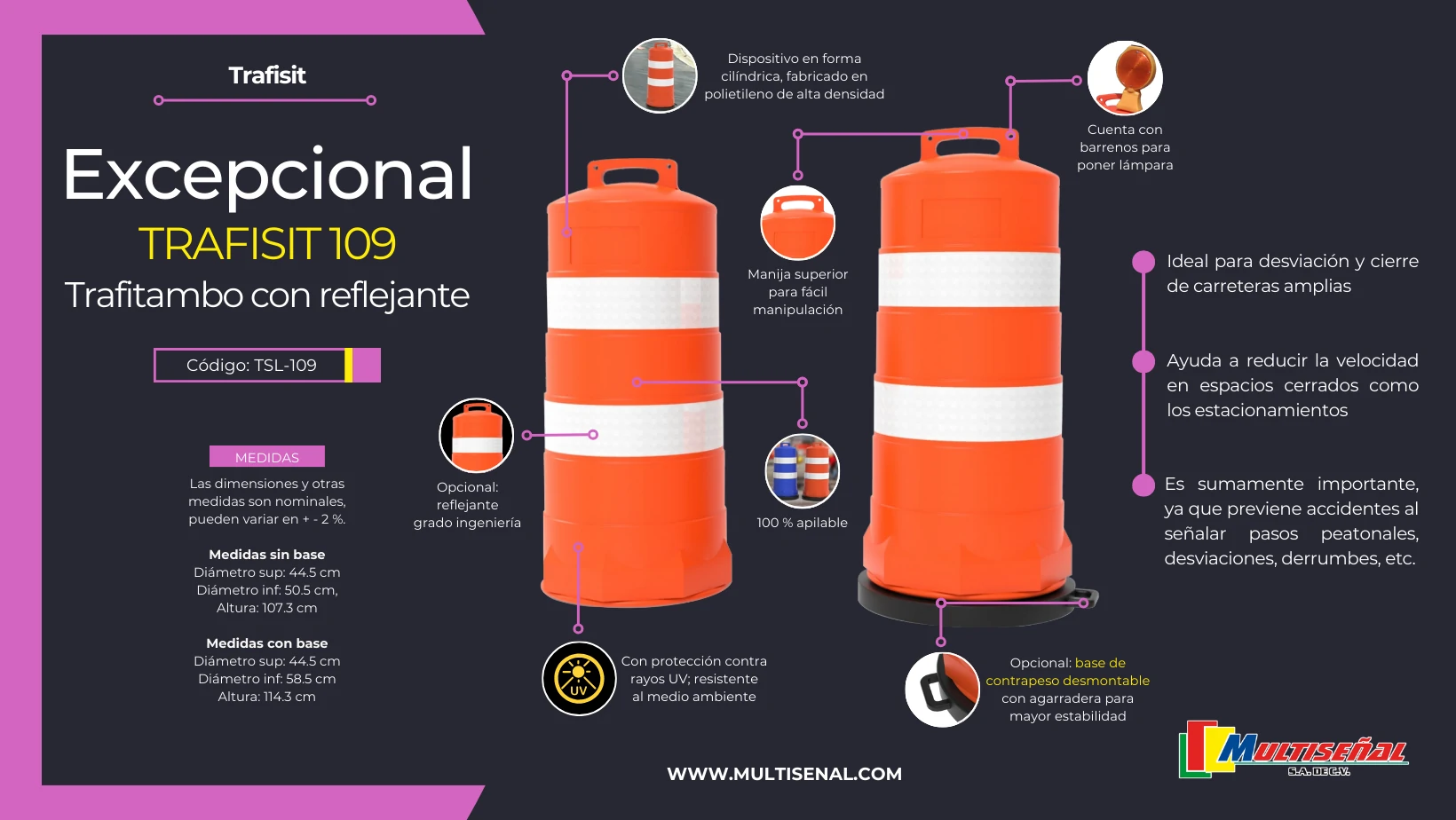 trafitambo con reflejante de polietileno de alta densidad