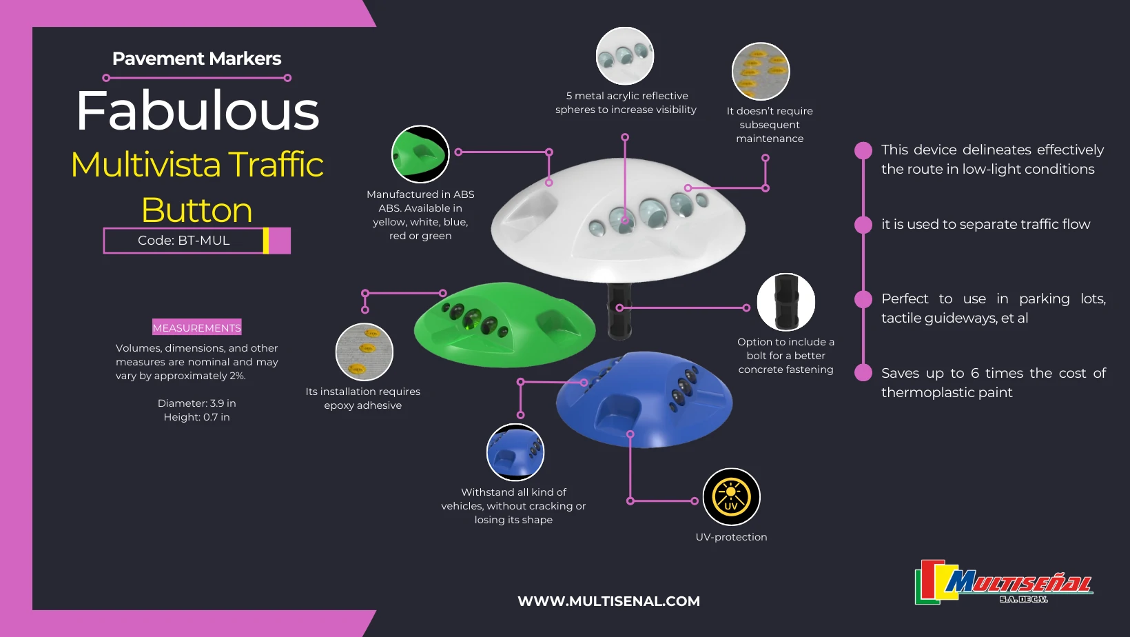 blue raised pavement marker