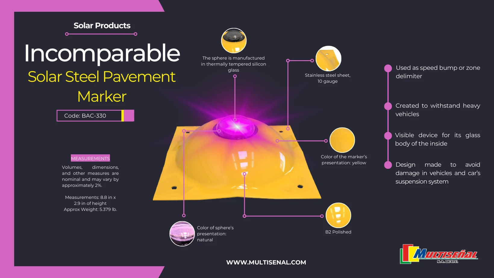 solar steel pavement marker