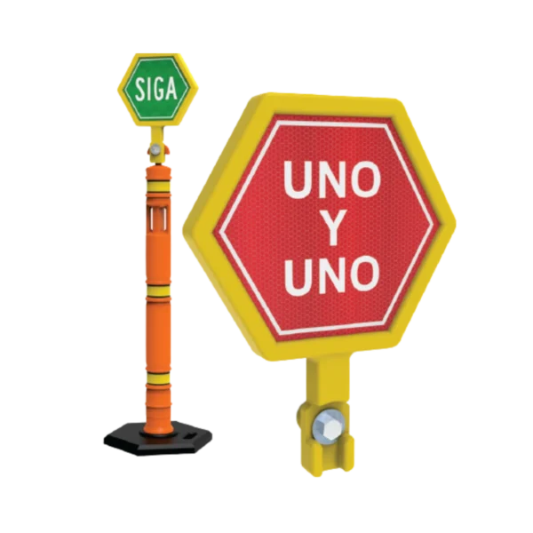 La zona escolar señal es útil para indicar instrucciones mediante sus paletas, así como contener vehículos o multitudes al unir varios hitos