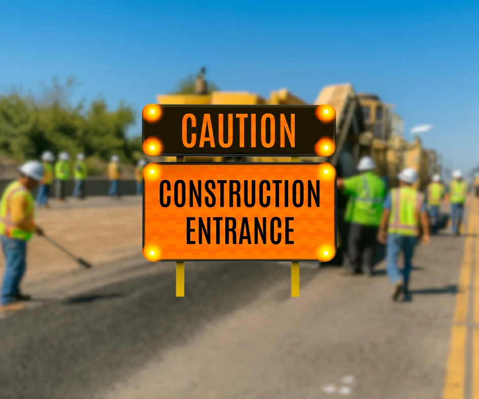 Caution. Construction entrance
