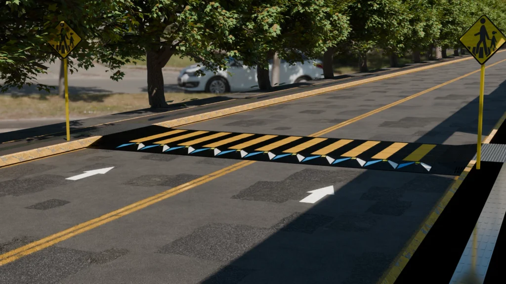 Cruce peatonal 3D con señal de paso de peatones