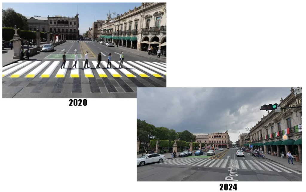 Paso peatonal 3D pintado en la ciudad de Morelia, Michoacán.