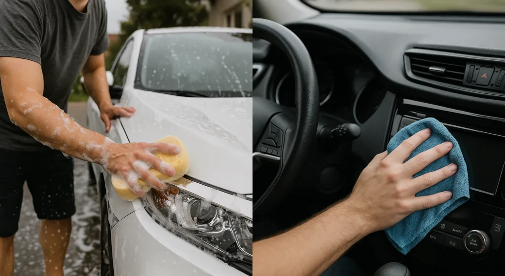 Lavado correcto para proteger la pintura de un auto nuevo.Secado con microfibra para evitar rayones en un coche recién comprado.Limpieza interior para mantener un auto nuevo como de agencia.