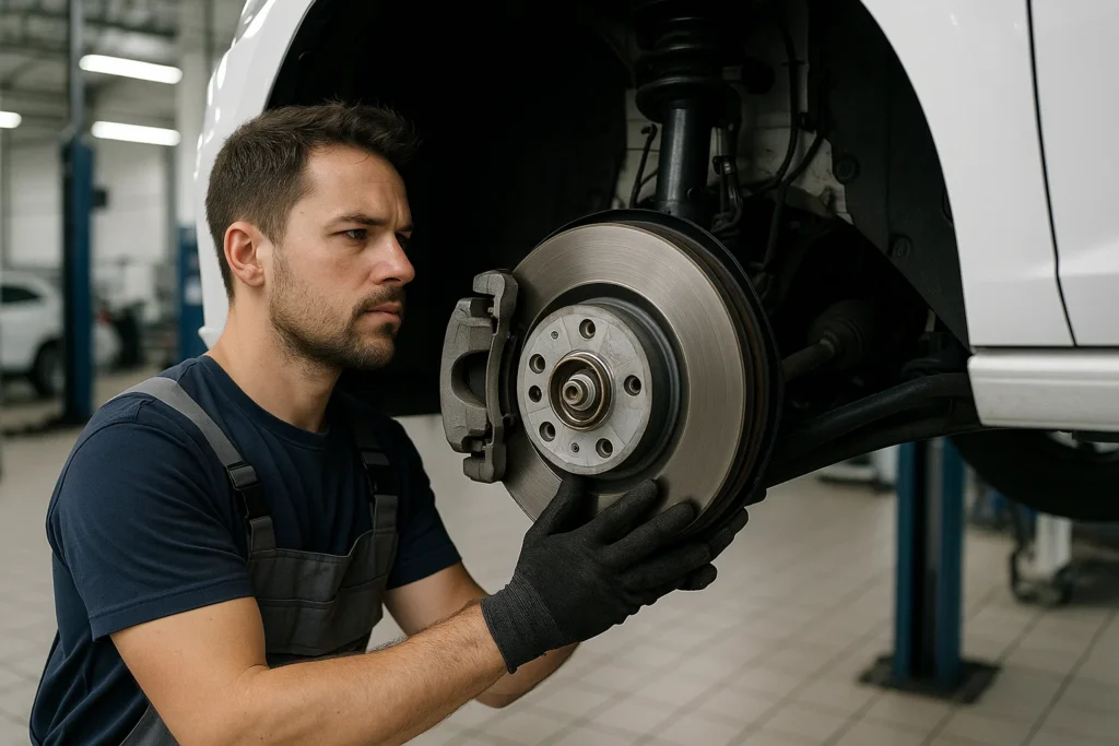 Revisión de neumáticos y frenos como parte del cuidado de un coche recién comprado.