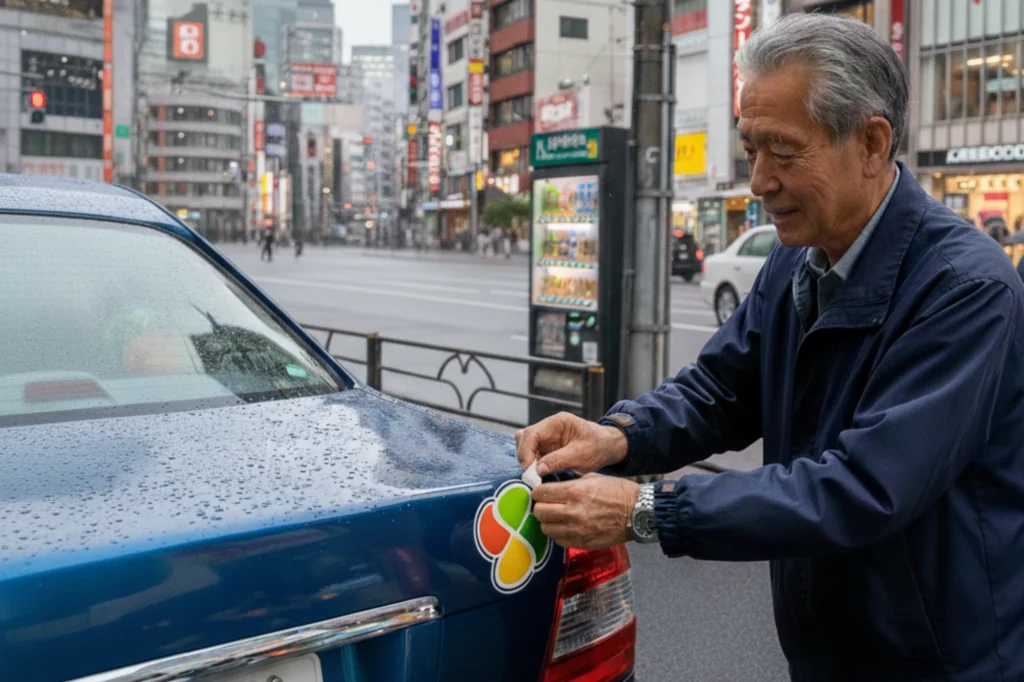 Calcomanía para coches en Japón utilizada por conductores adultos mayores