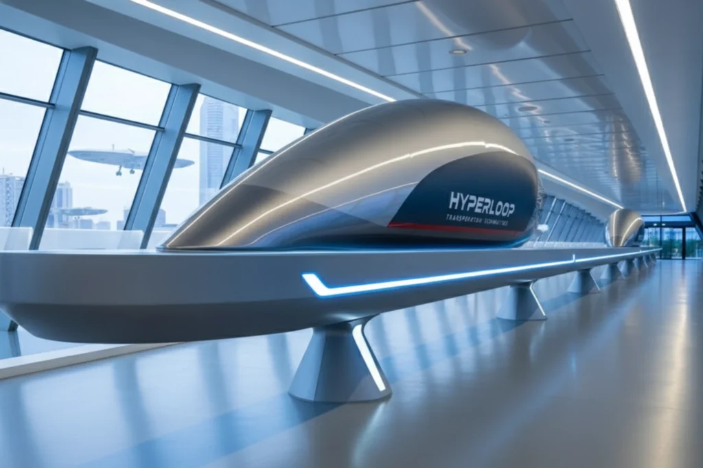 Prototipo de cápsula Hyperloop de alta velocidad, innovación que transformará la movilidad terrestre.