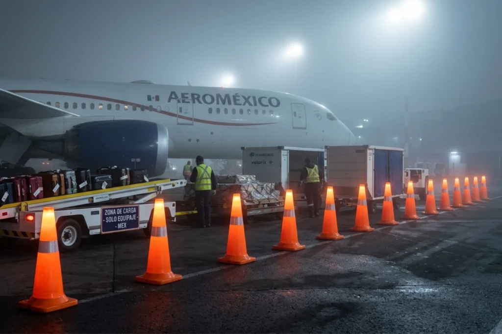 Señalización en aeropuertos con conos LED para guiar zonas de carga, mejorar la visibilidad y ordenar el tránsito operativo