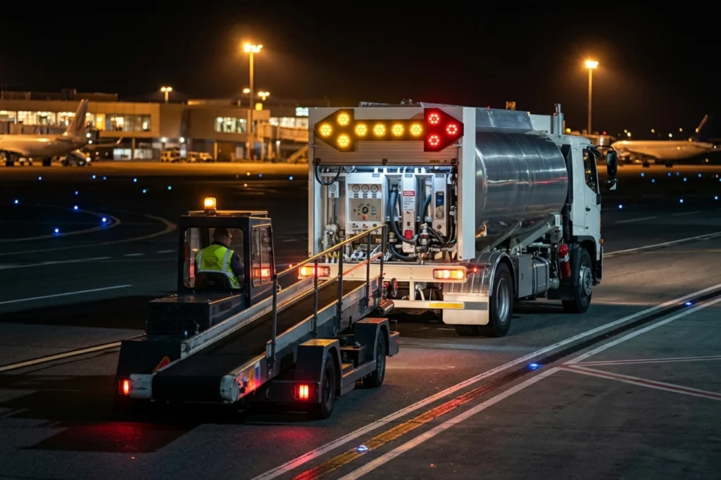 Señales para aeropuertos con flechero LED para indicar rutas de servicio y reforzar la seguridad visual en plataforma